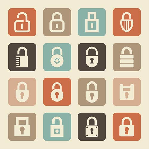 A 4x4 grid of various padlocks